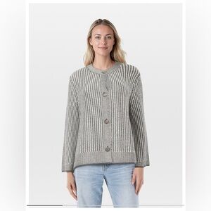 St. John Gray Wool Blend Striped Knit Button Up Cardigan Size M